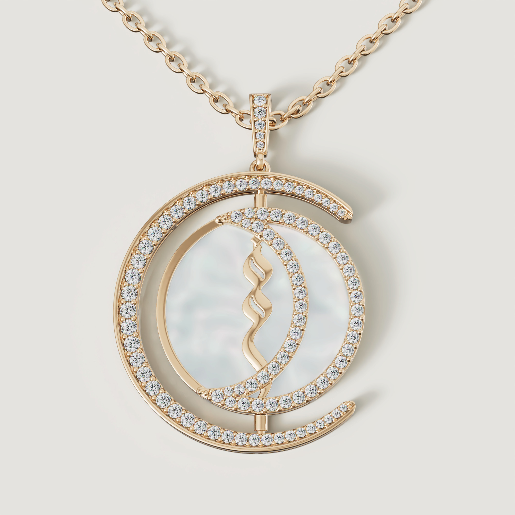 Qamar Layali 18k Yellow Gold Diamond And Mother Of Pearl Necklace