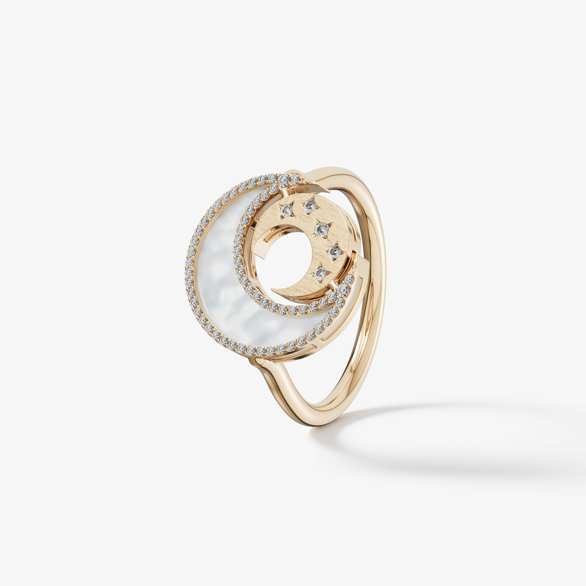 Qamar Layali 18K Yellow Gold Diamond And Mother Of Pearl Ring