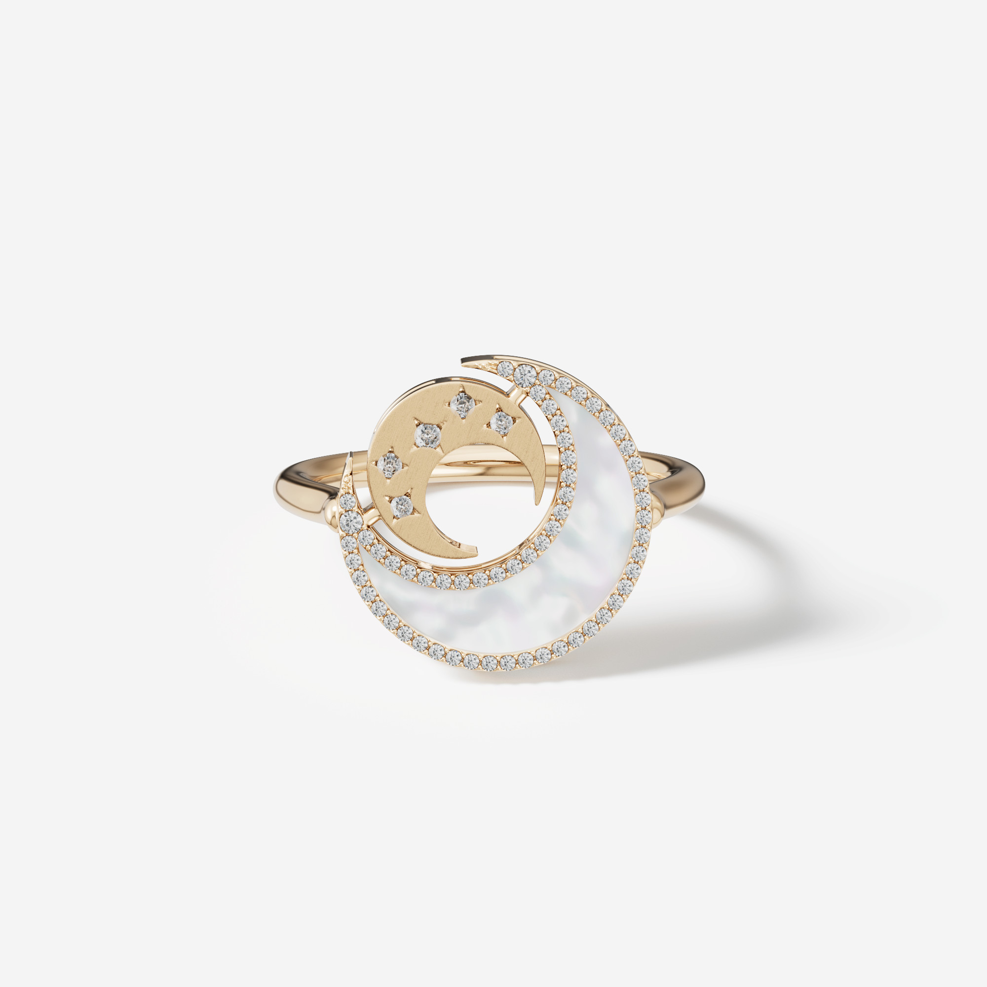 Qamar Layali 18K Yellow Gold Diamond And Mother Of Pearl Ring