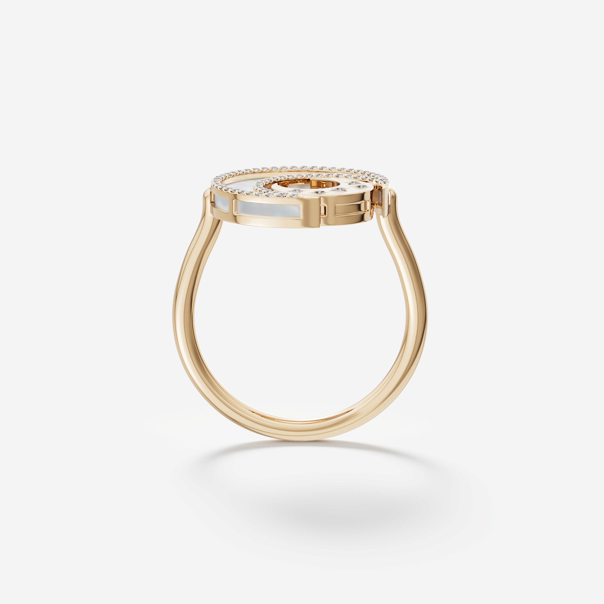 Qamar Layali 18K Yellow Gold Diamond And Mother Of Pearl Ring