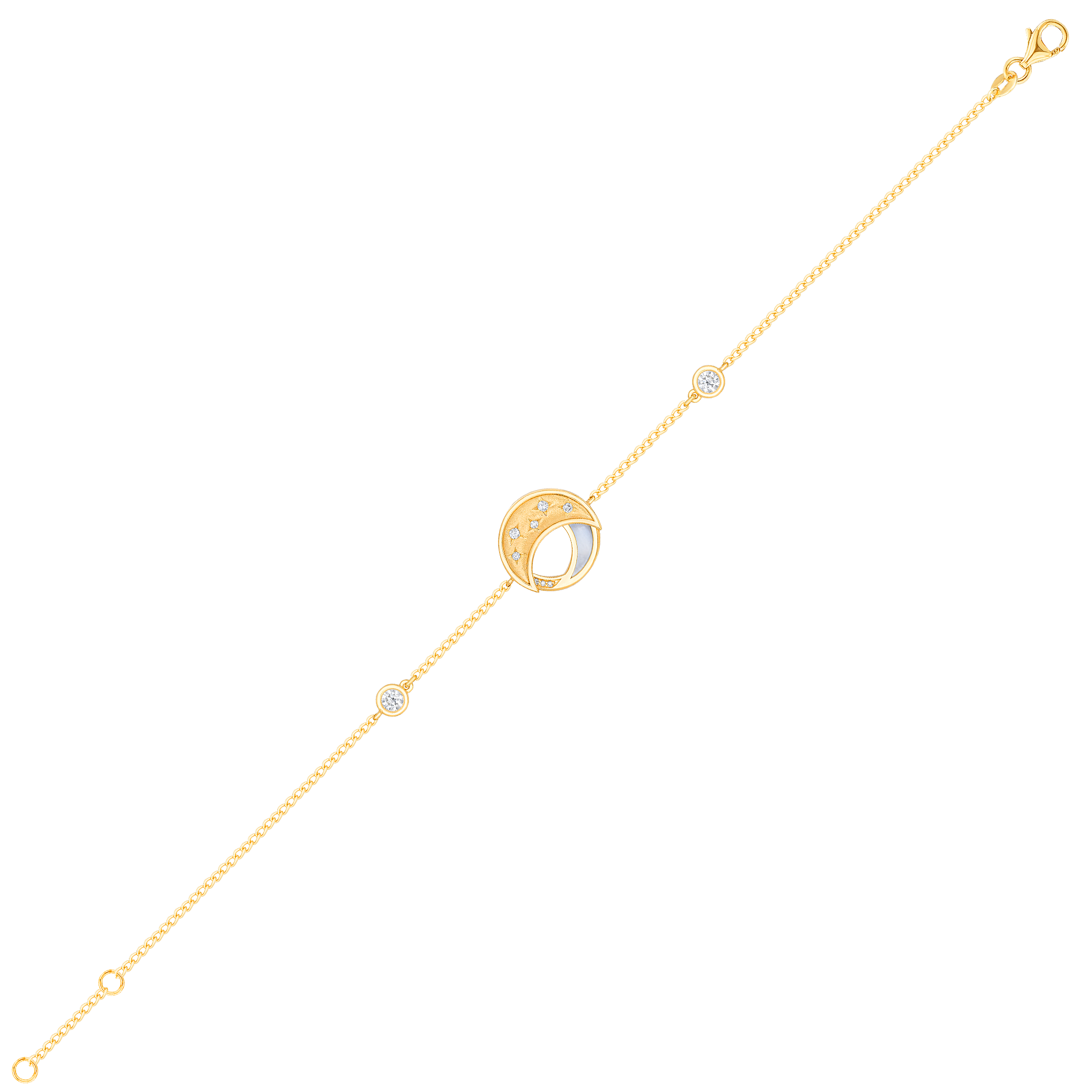 18k Yellow Gold Qamar Bracelet With Diamond And Mother Of Pearl