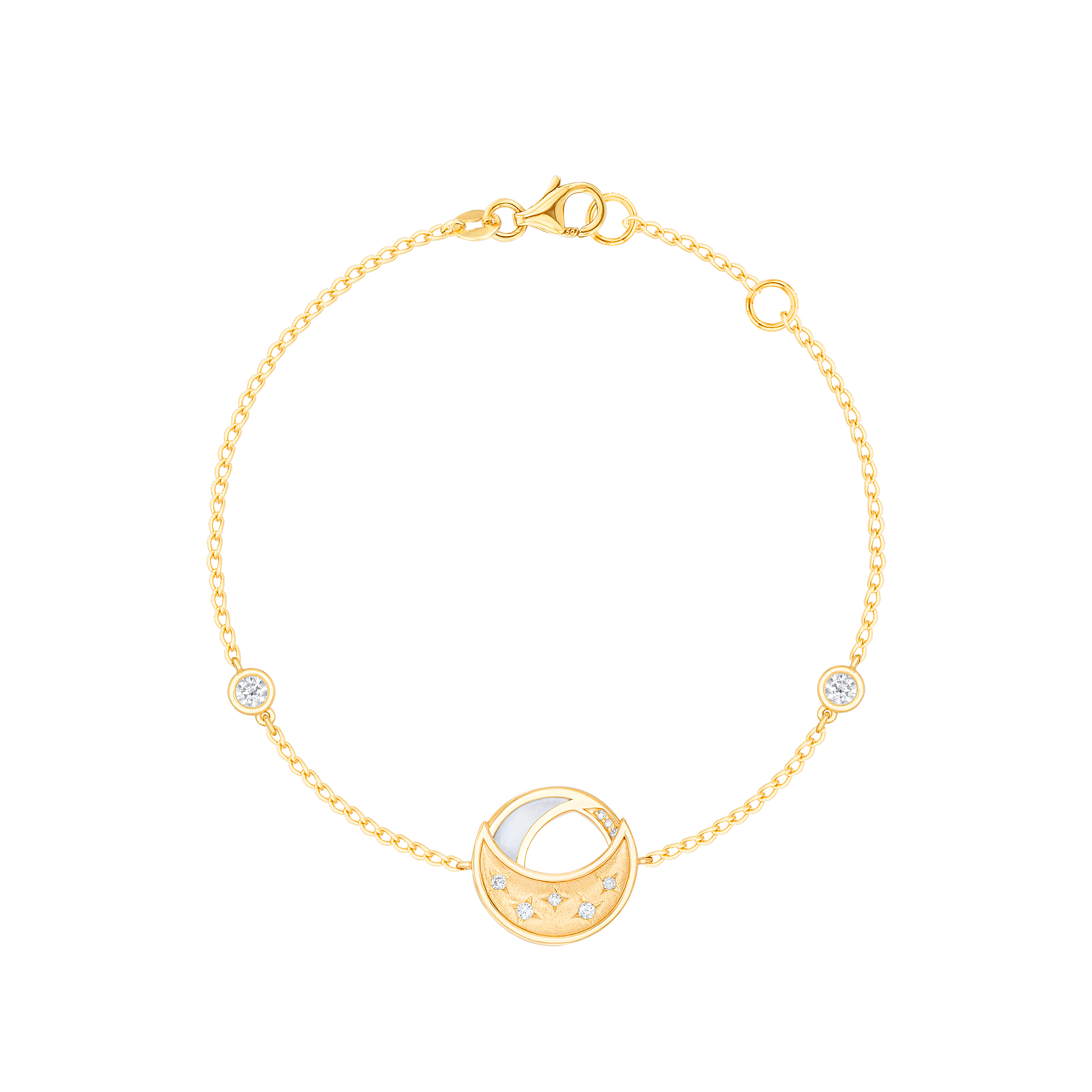 18k Yellow Gold Qamar Bracelet With Diamond And Mother Of Pearl