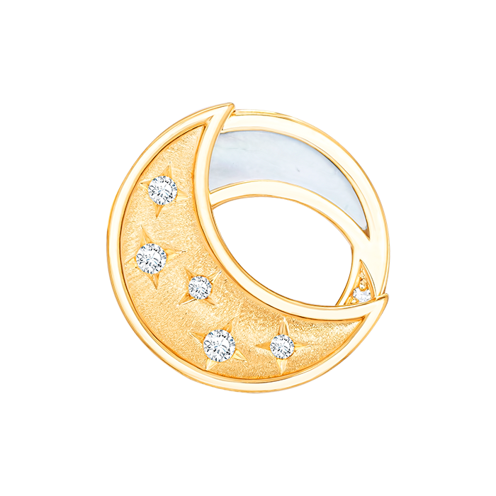 18K Yellow Gold Qamar Earrings With Diamond And Mother Of Pearl