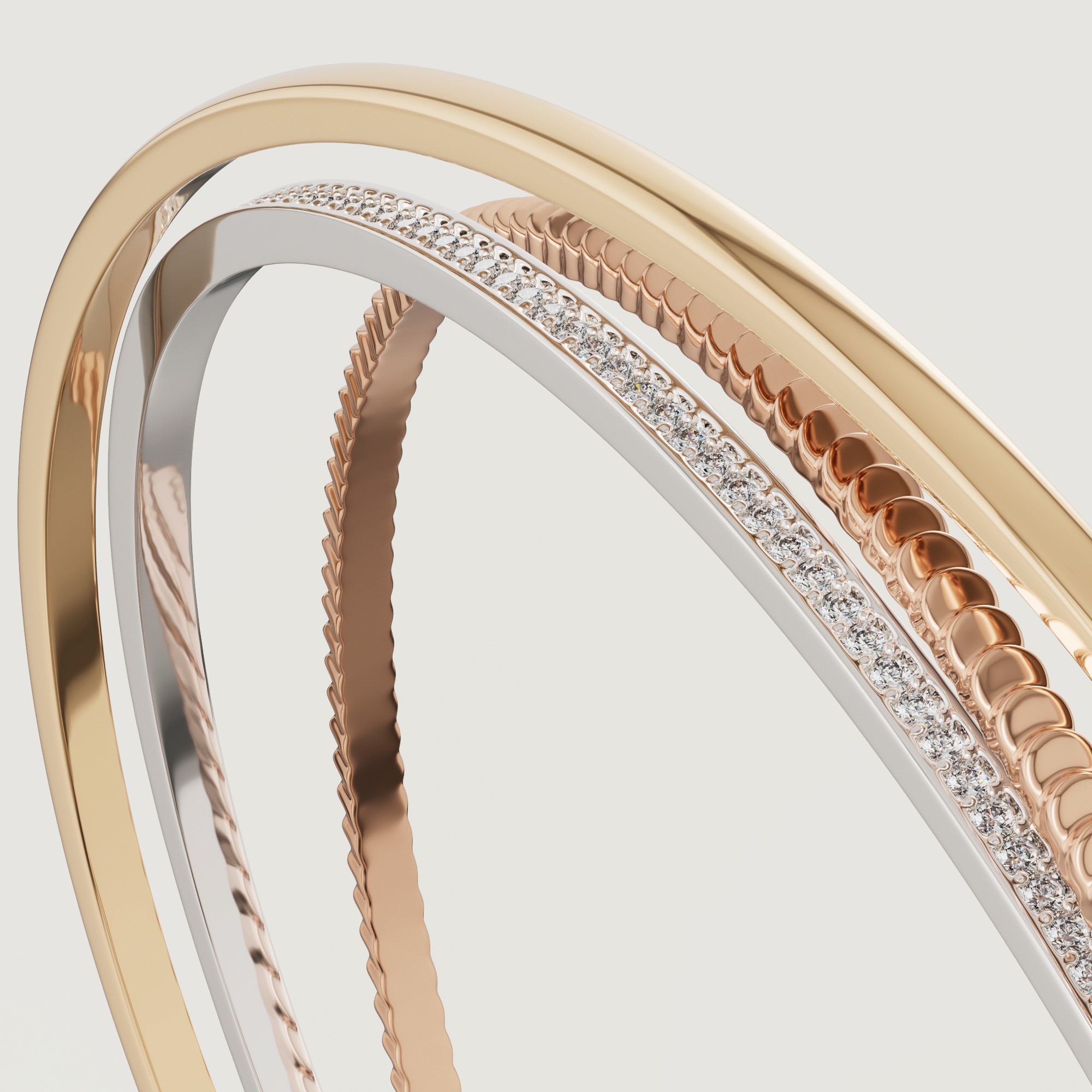 Trio Diamond Bangle In 18k Yellow Rose & White Gold