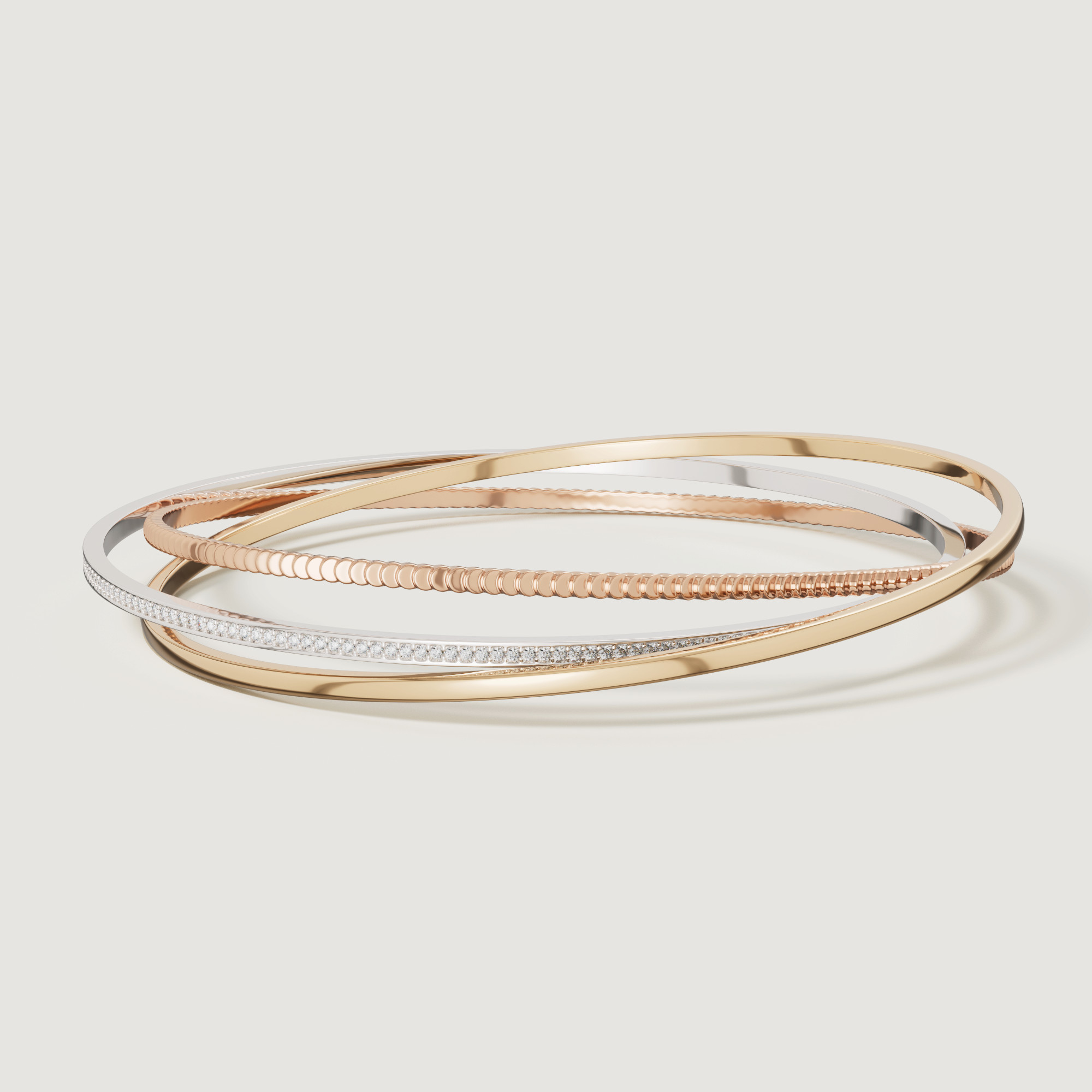 Trio Diamond Bangle In 18k Yellow Rose & White Gold