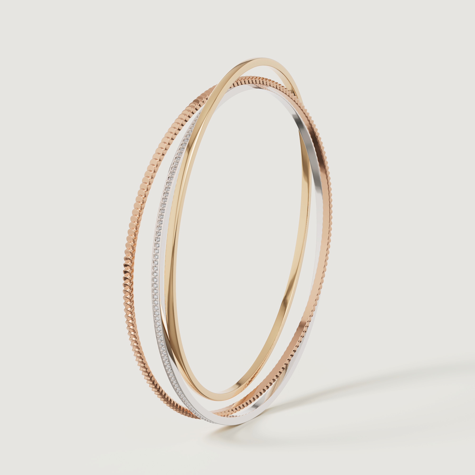 Trio Diamond Bangle In 18k Yellow Rose & White Gold