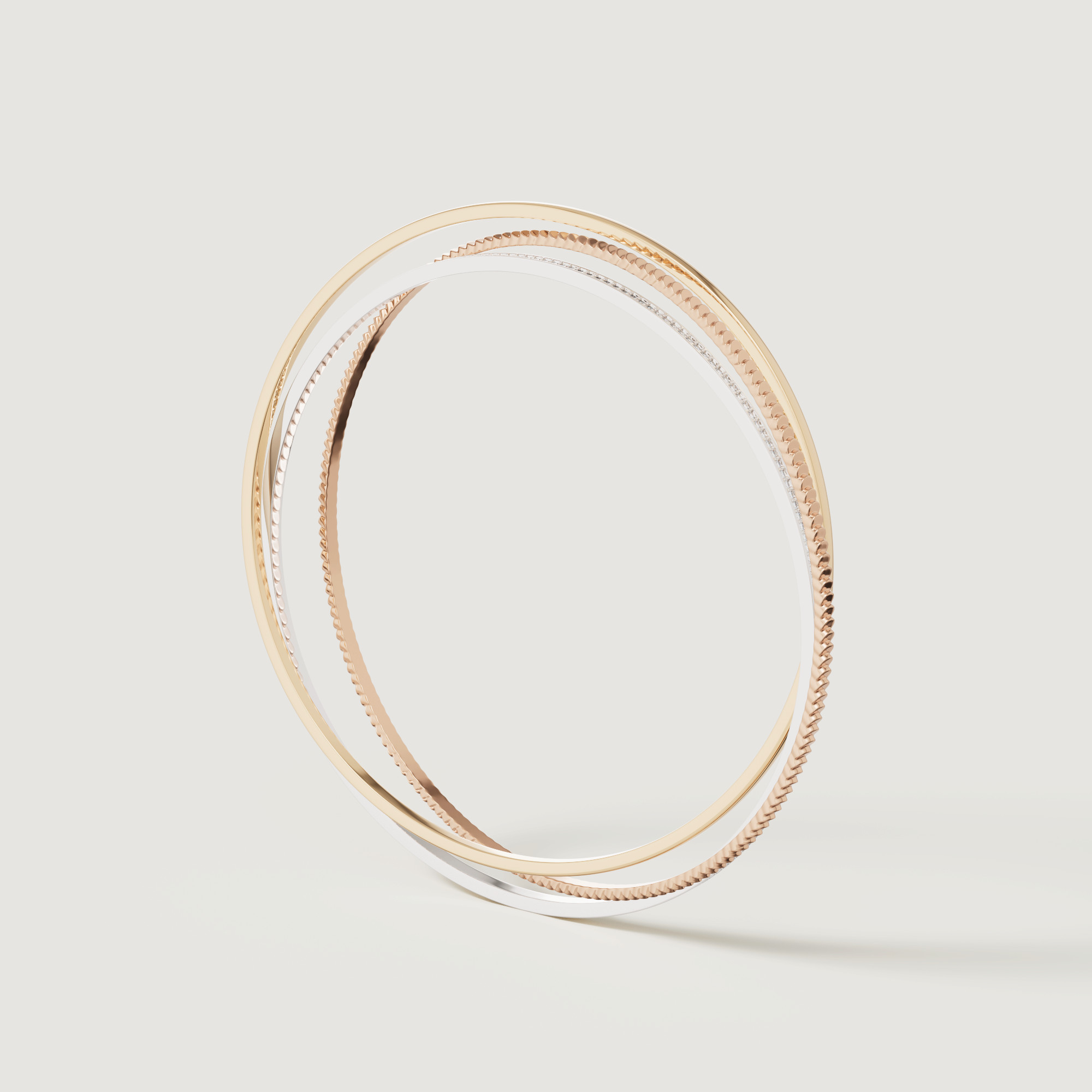 Trio Diamond Bangle In 18k Yellow Rose & White Gold