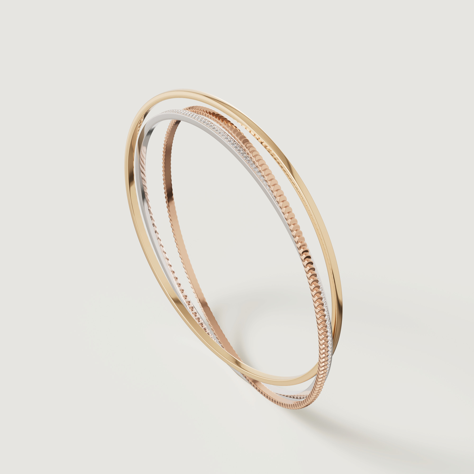 Trio Diamond Bangle In 18k Yellow Rose & White Gold