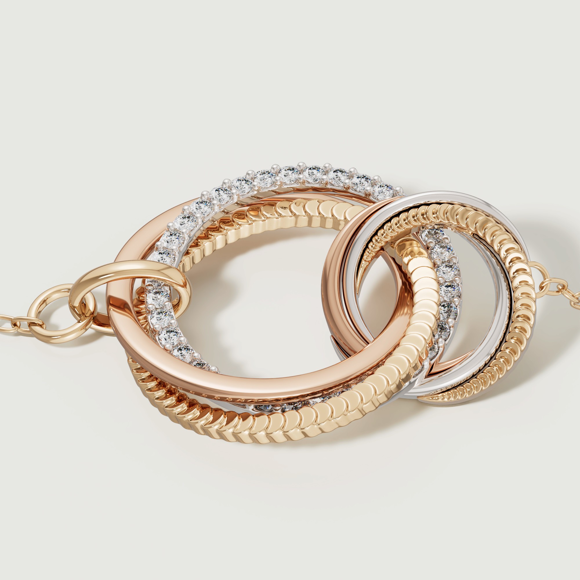 Trio Diamond Bracelet In 18k Yellow Rose & White Gold