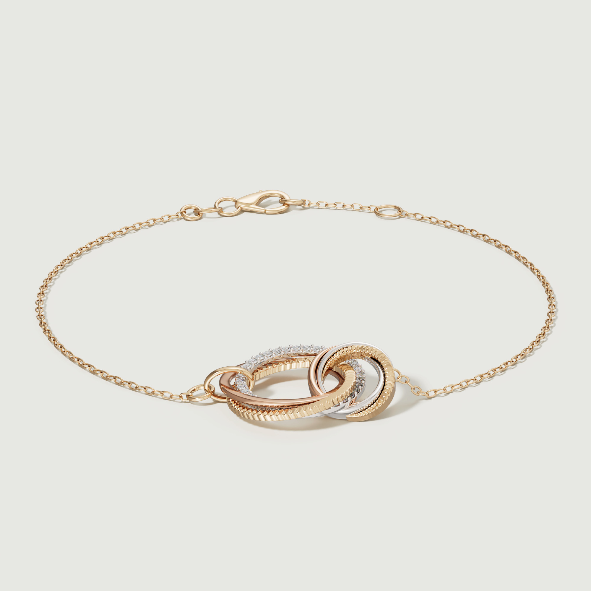 Trio Diamond Bracelet In 18k Yellow Rose & White Gold