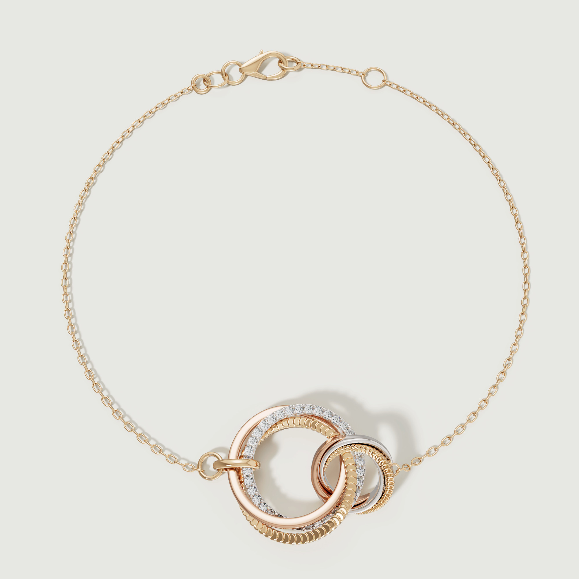 Trio Diamond Bracelet In 18k Yellow Rose & White Gold