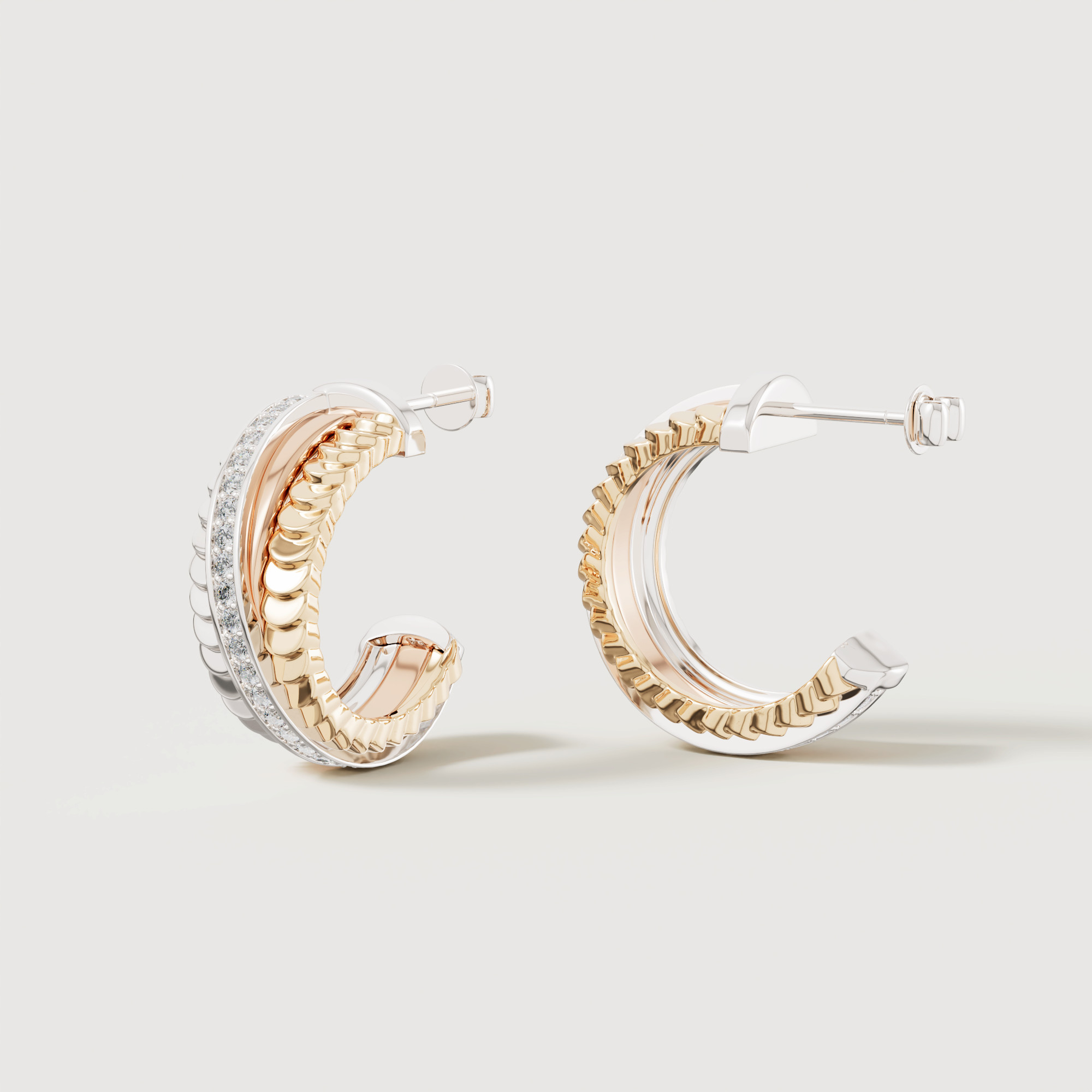 Trio Diamond Earrings In 18k Yellow Rose & White Gold