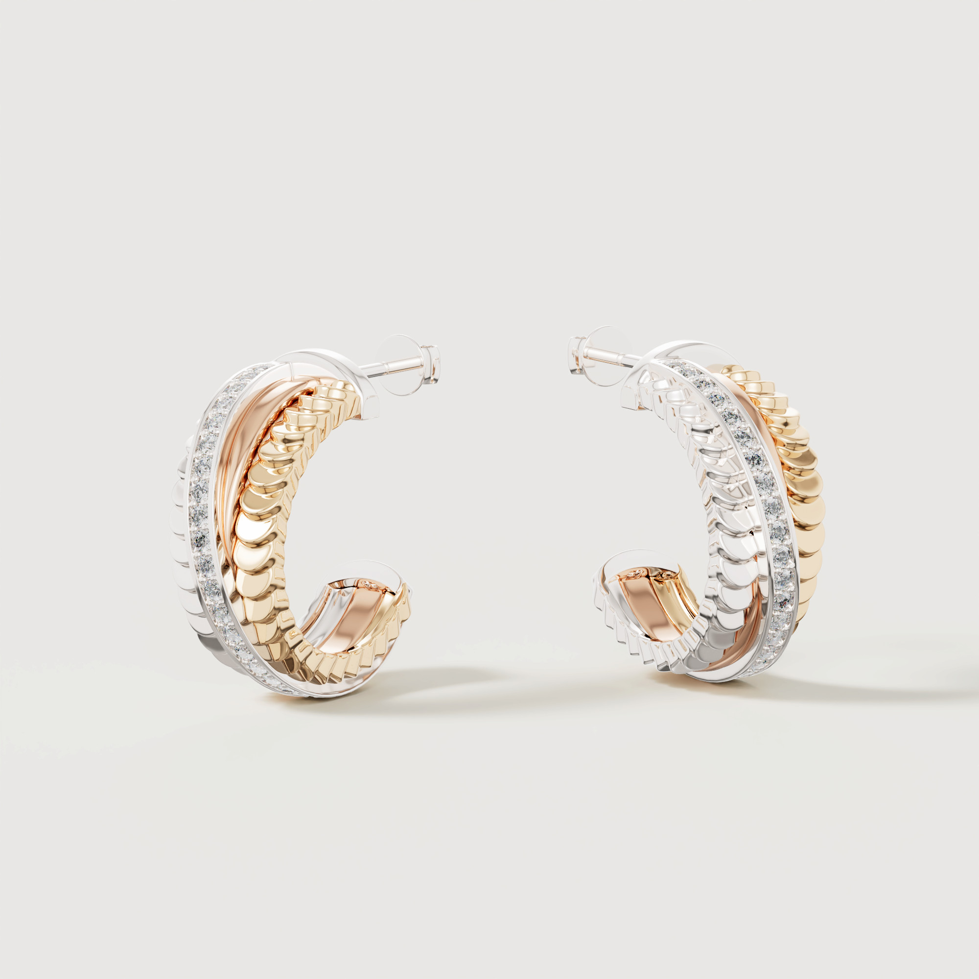 Trio Diamond Earrings In 18k Yellow Rose & White Gold