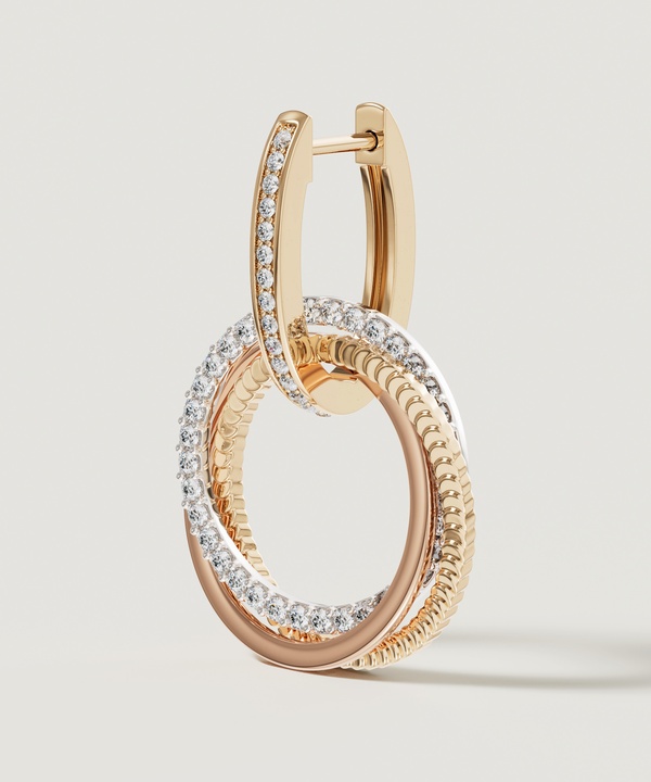 Trio Diamond Earrings In 18k Yellow Rose & White Gold