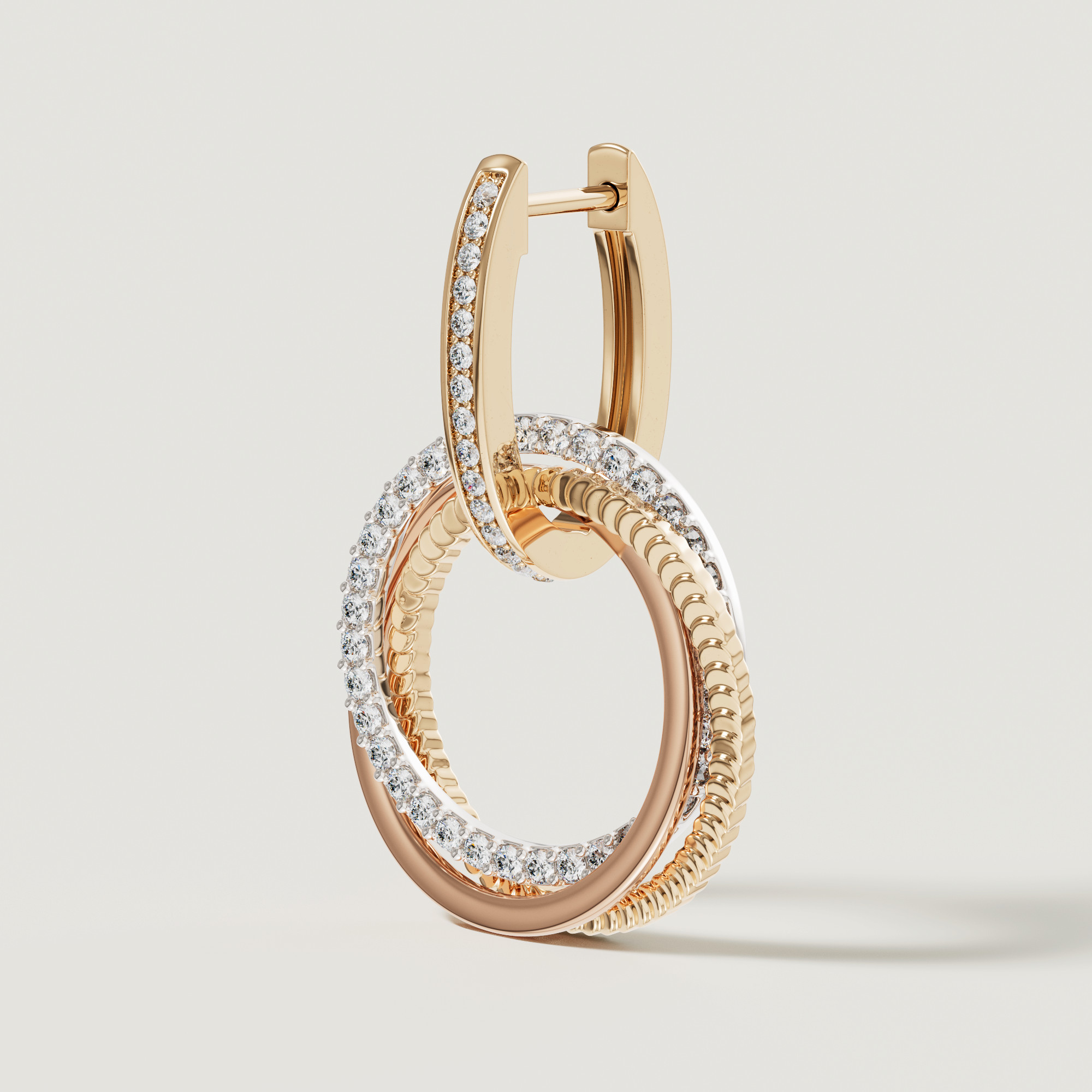 Trio Diamond Earrings In 18k Yellow Rose & White Gold