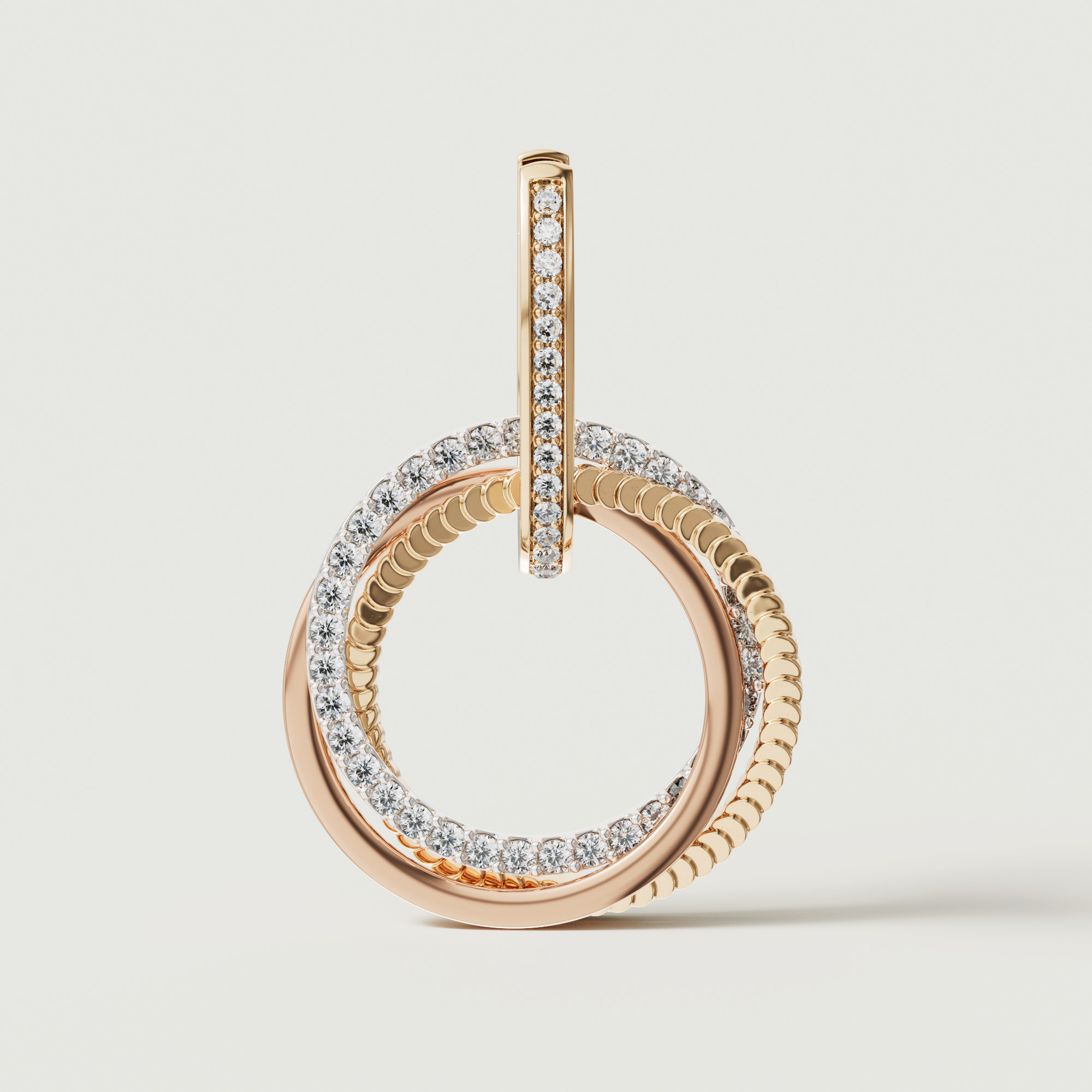 Trio Diamond Earrings In 18k Yellow Rose & White Gold