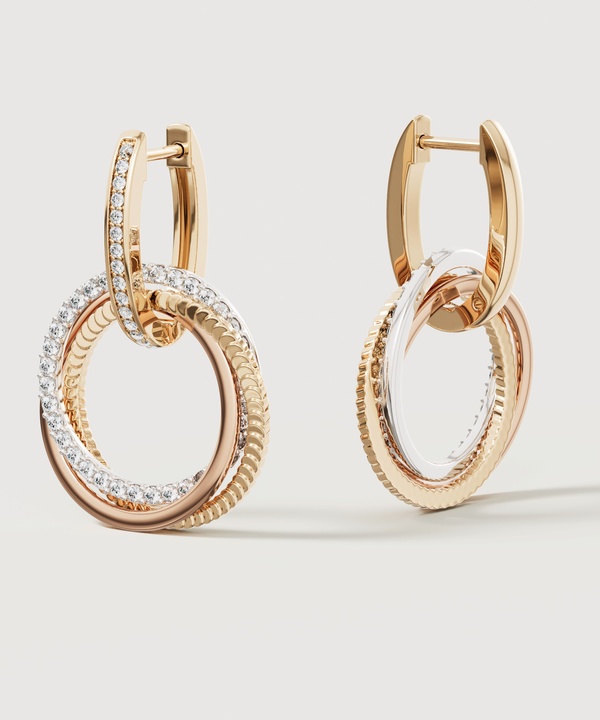 Trio Diamond Earrings In 18k Yellow Rose & White Gold