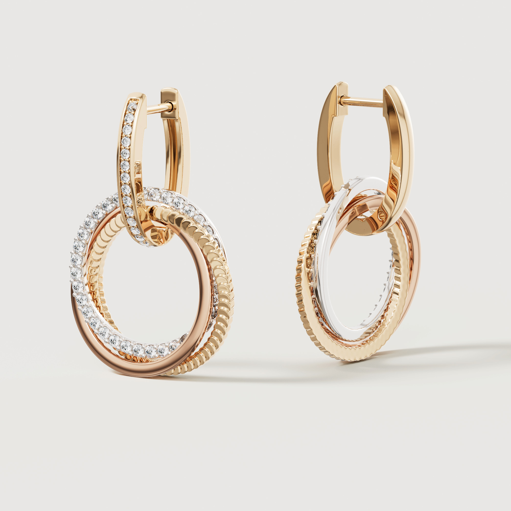 Trio Diamond Earrings In 18k Yellow Rose & White Gold