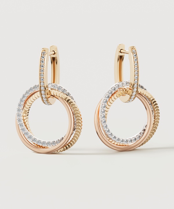 Trio Diamond Earrings In 18k Yellow Rose & White Gold
