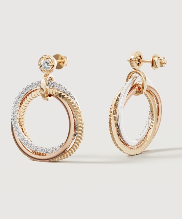 Trio Diamond Earrings In 18k Yellow Rose & White Gold