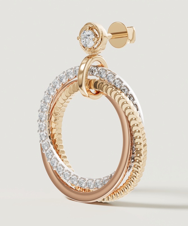 Trio Diamond Earrings In 18k Yellow Rose & White Gold