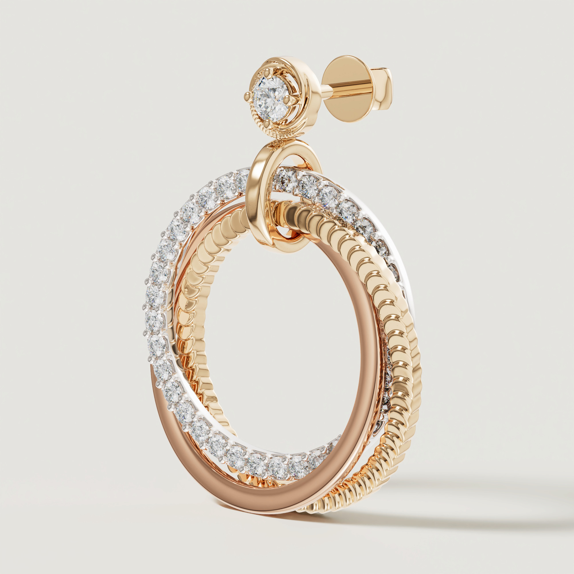 Trio Diamond Earrings In 18k Yellow Rose & White Gold