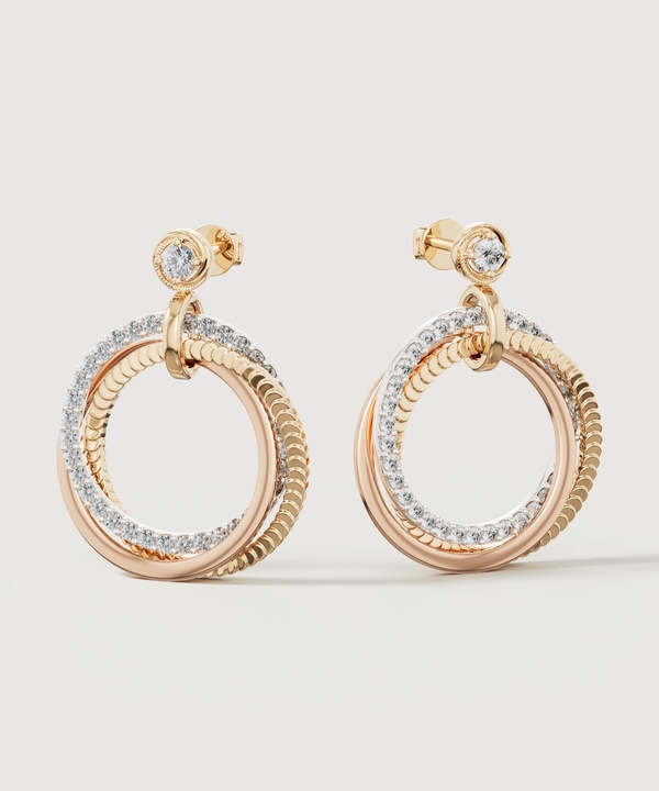 Trio Diamond Earrings In 18k Yellow Rose & White Gold