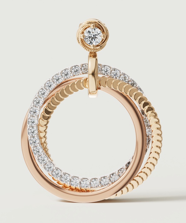 Trio Diamond Earrings In 18k Yellow Rose & White Gold