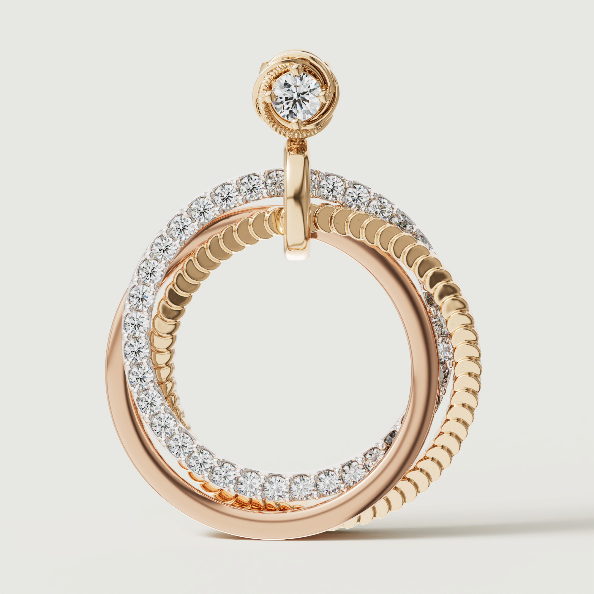 Trio Diamond Earrings In 18k Yellow Rose & White Gold