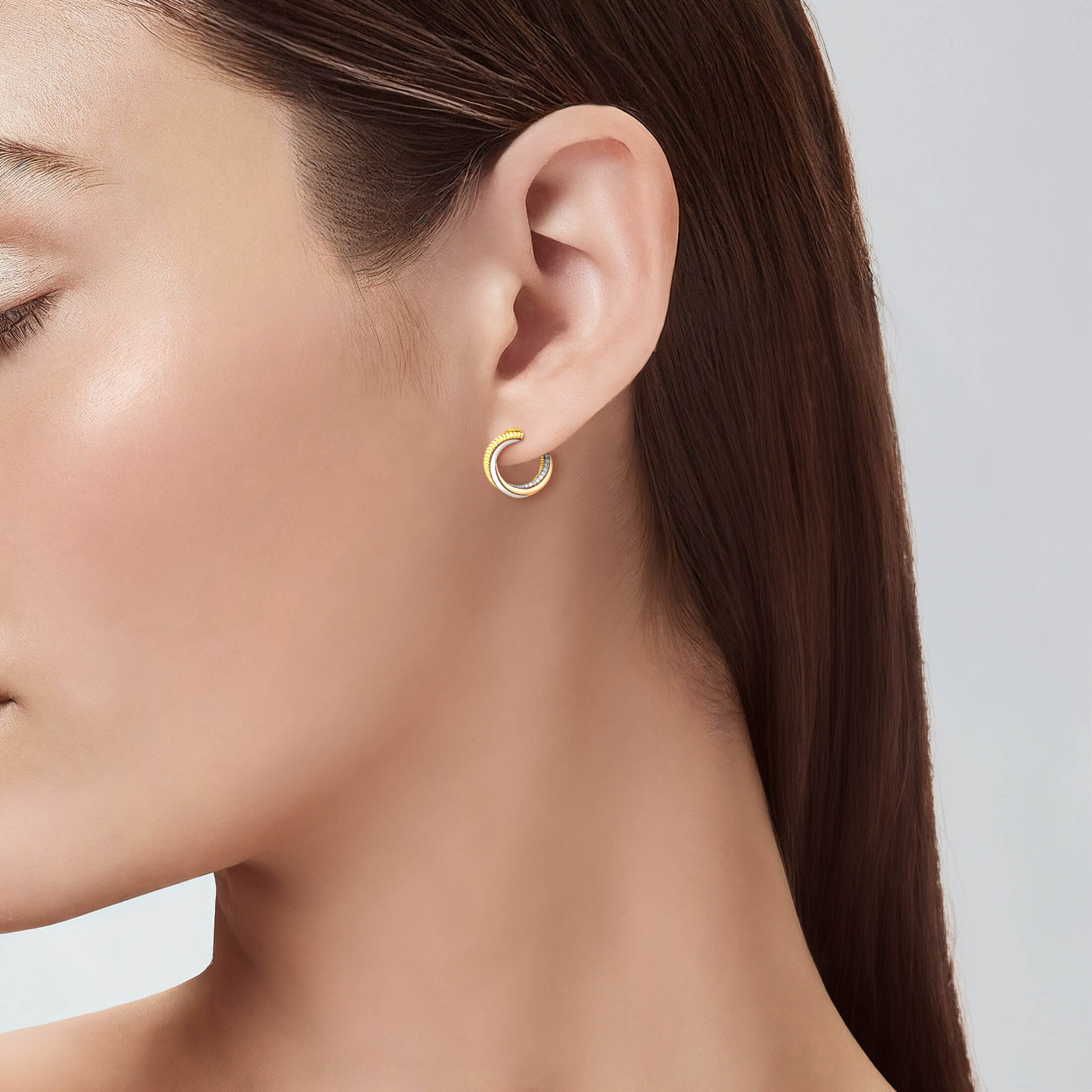 Trio 18k Yellow Rose And White Gold Earrings With Diamonds