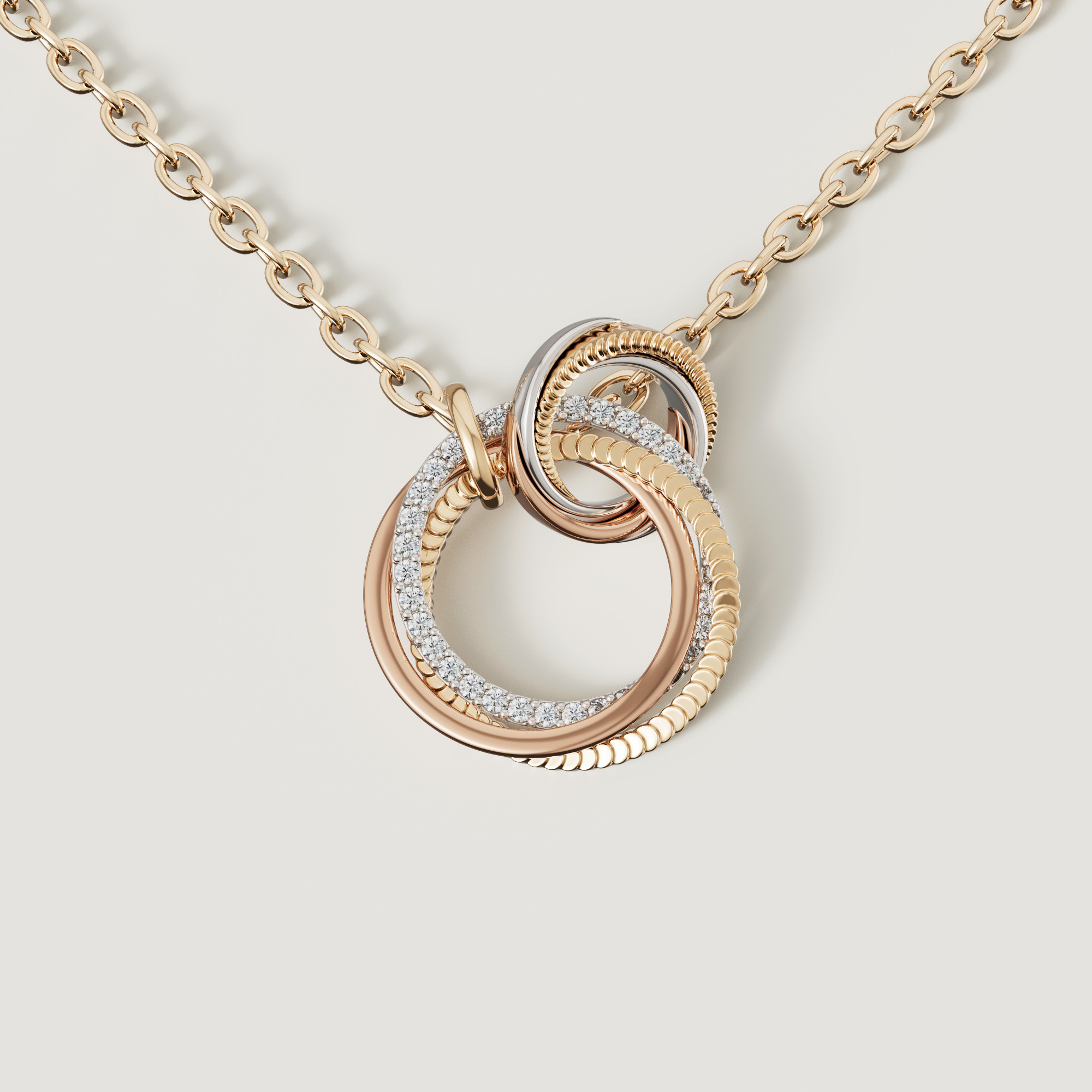 Trio Diamond Pendant
In 18K Yellow Rose & White Gold