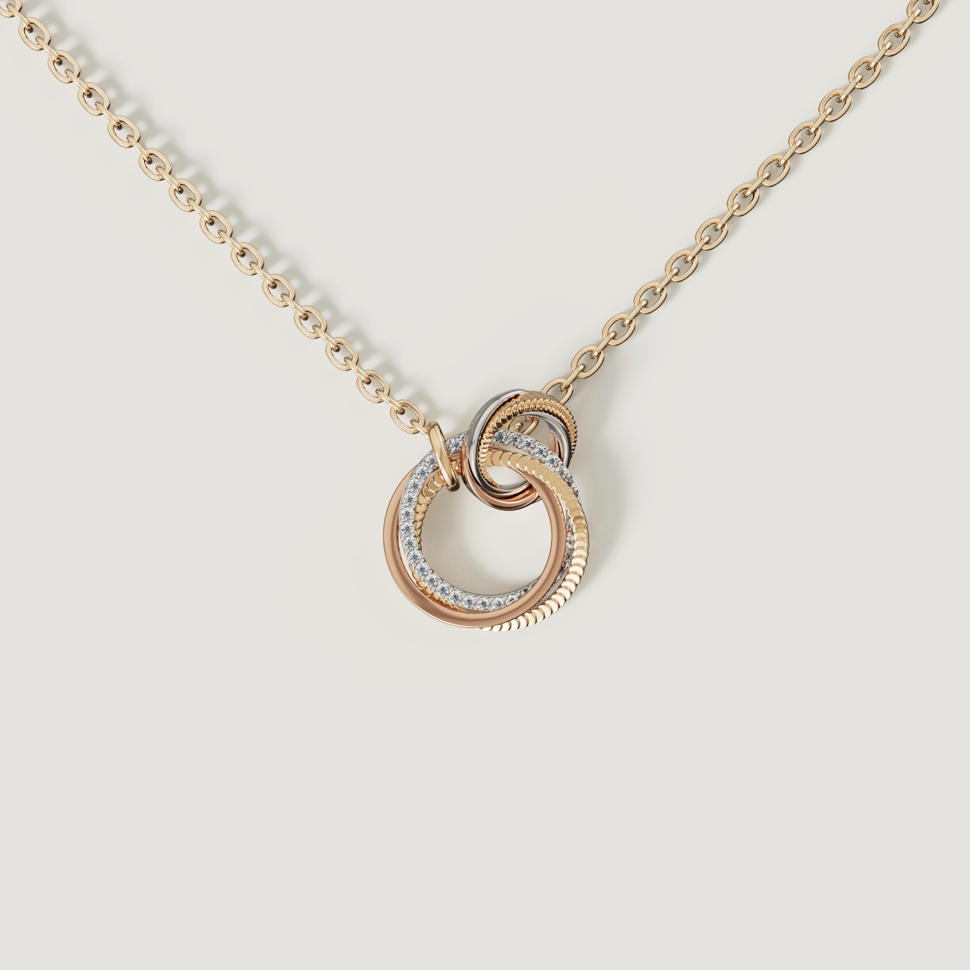 Trio Diamond Pendant
In 18K Yellow Rose & White Gold