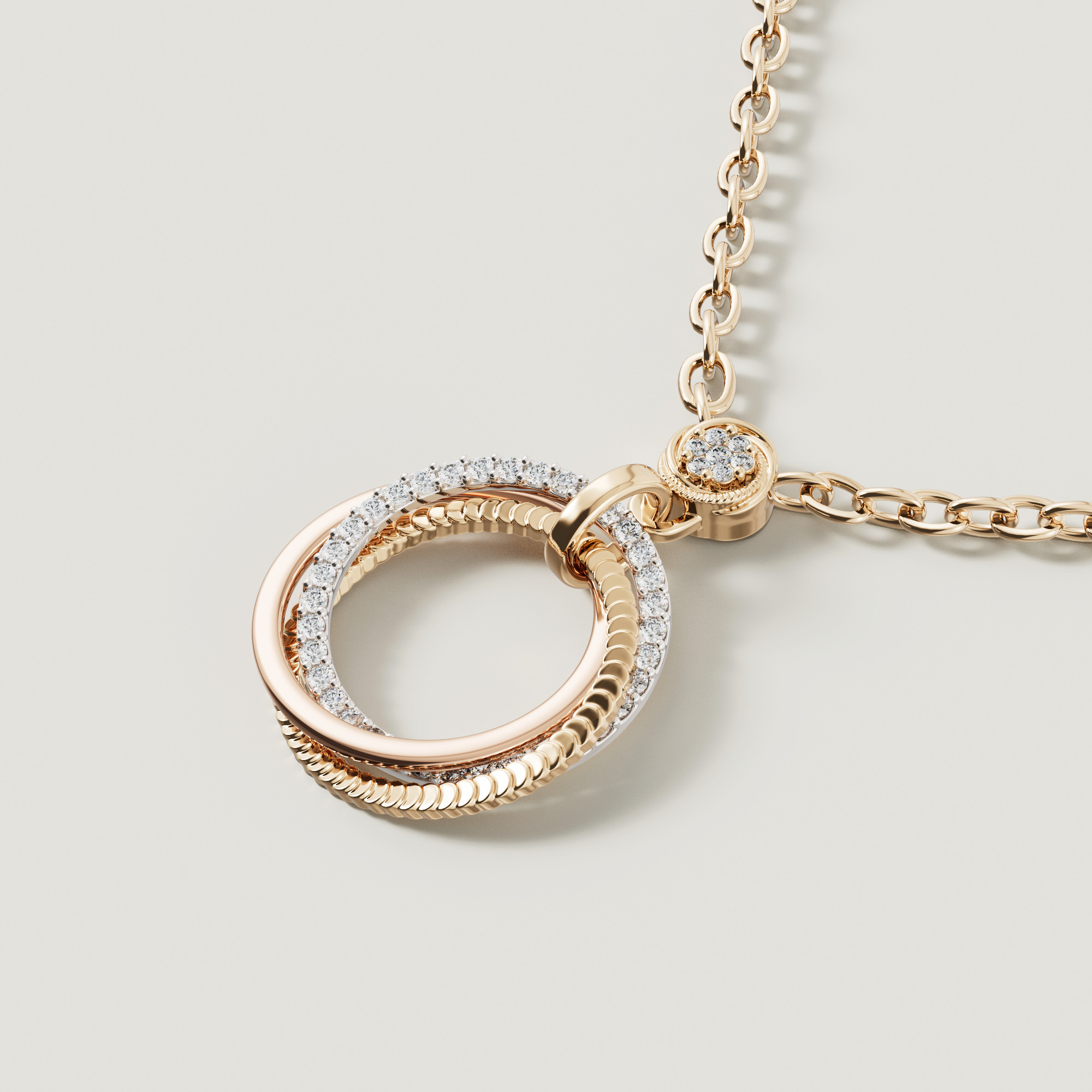 Trio Diamond Pendant In 18k Yellow Rose & White Gold