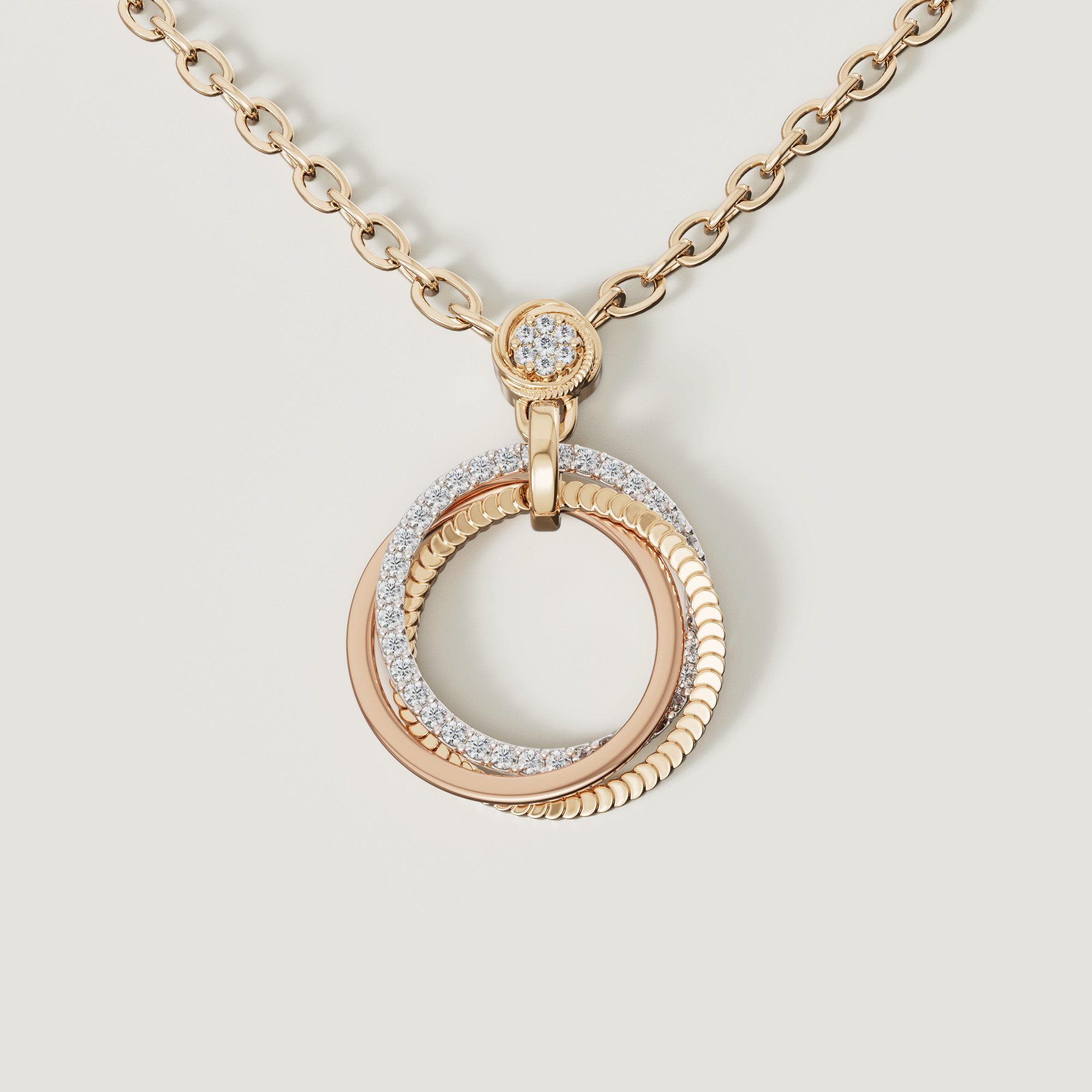 Trio Diamond Pendant In 18k Yellow Rose & White Gold