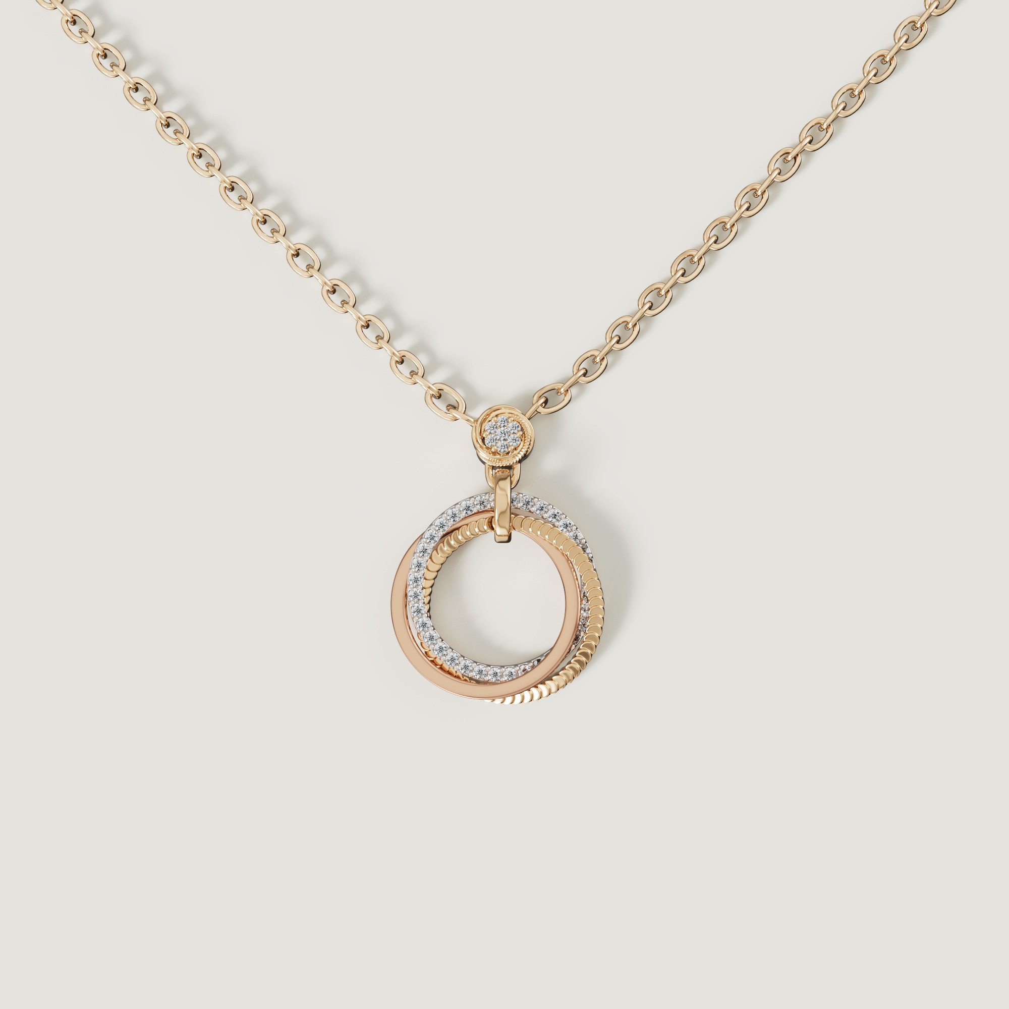 Trio Diamond Pendant In 18k Yellow Rose & White Gold