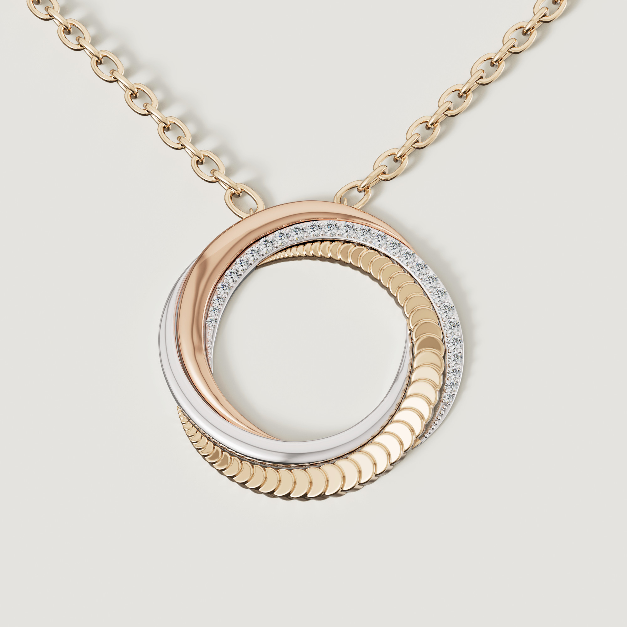 Trio 18k Yellow Rose And White Gold Necklace With Diamonds