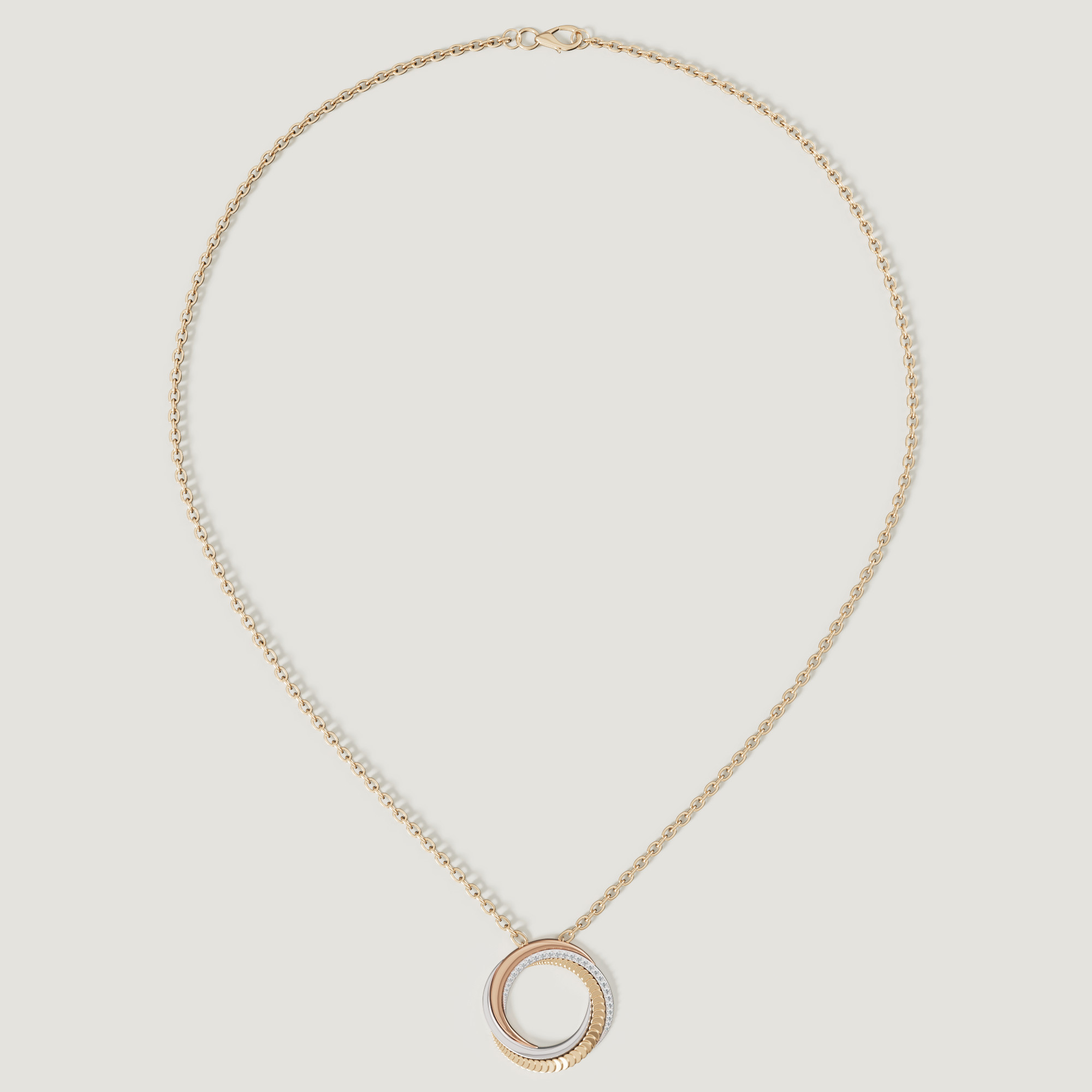 Trio 18k Yellow Rose And White Gold Necklace With Diamonds