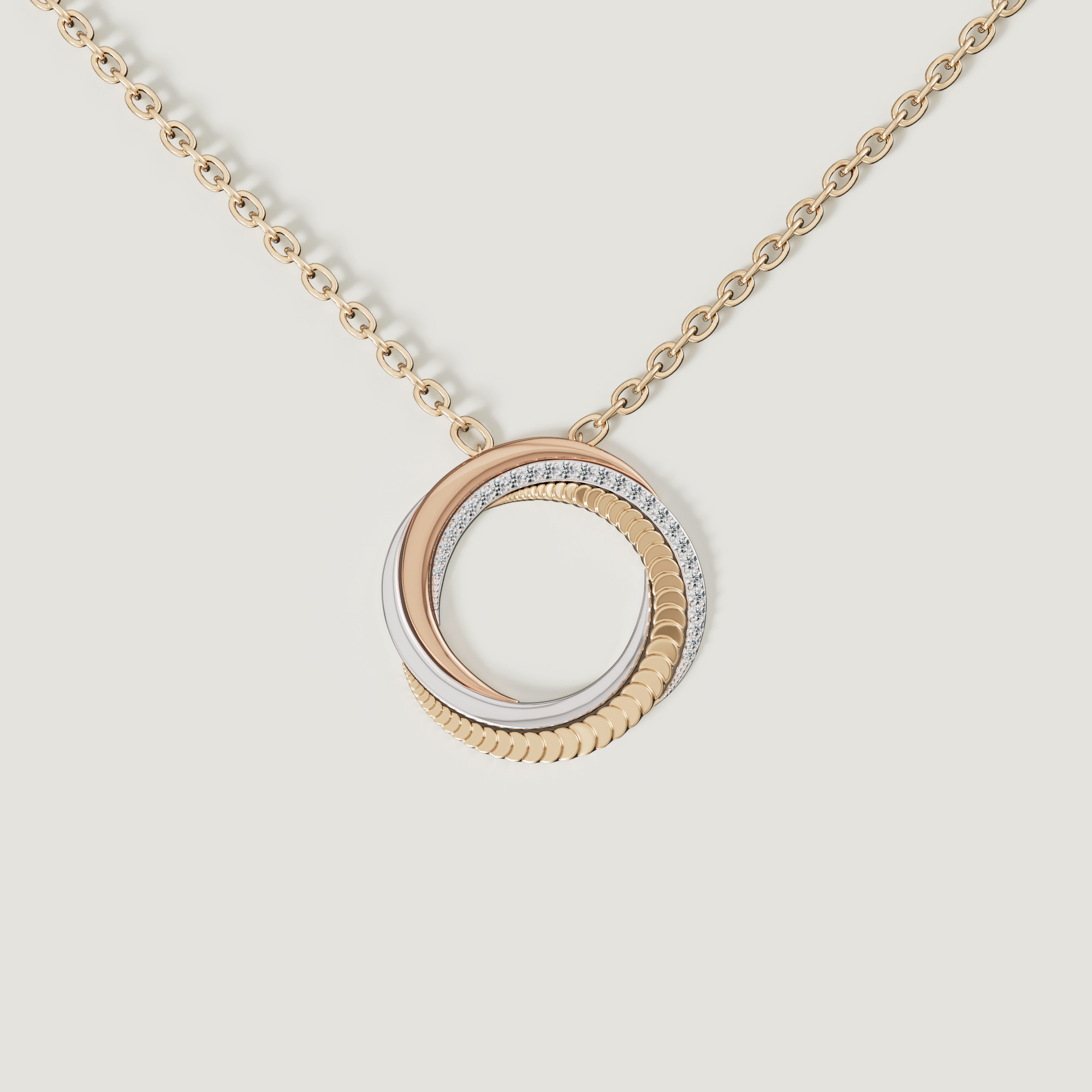 Trio 18k Yellow Rose And White Gold Necklace With Diamonds