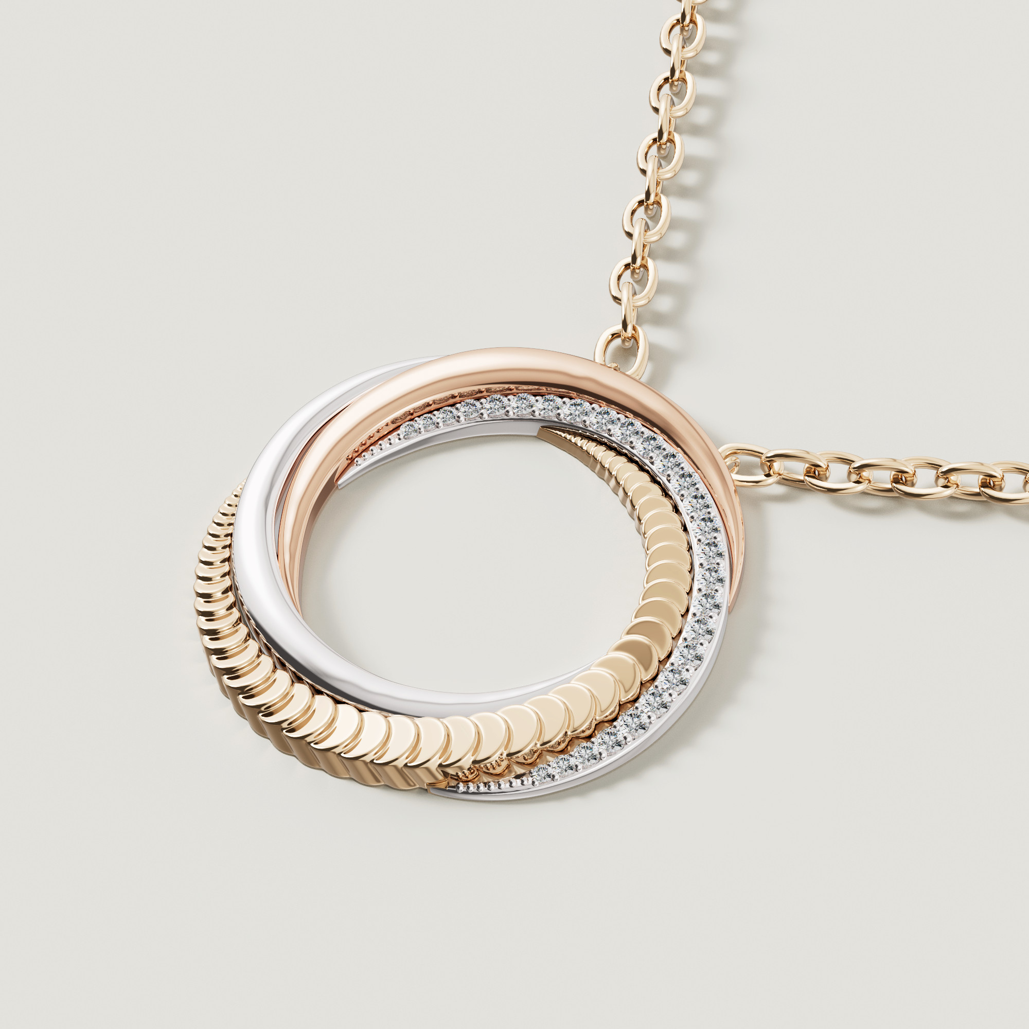 Trio 18k Yellow Rose And White Gold Necklace With Diamonds