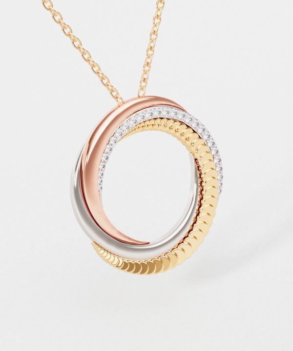 Trio 18k Yellow Rose And White Gold Necklace With Diamonds