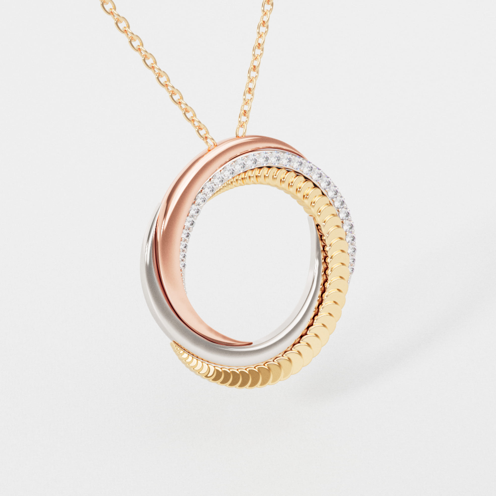 Trio 18k Yellow Rose And White Gold Necklace With Diamonds