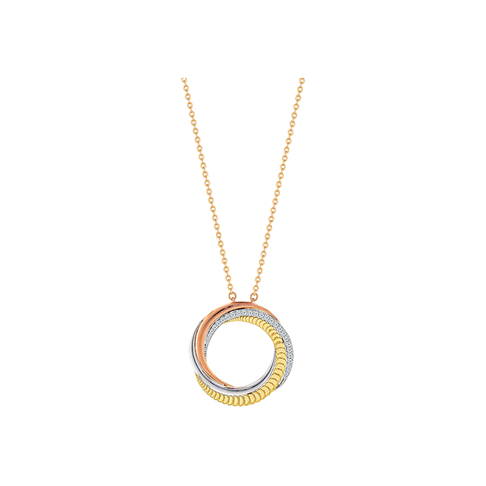 Trio 18k Yellow Rose And White Gold Necklace With Diamonds