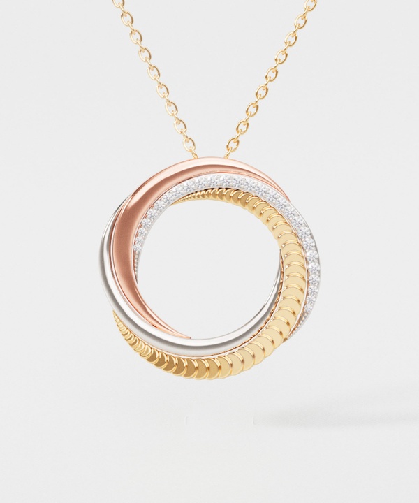 Trio 18k Yellow Rose And White Gold Necklace With Diamonds