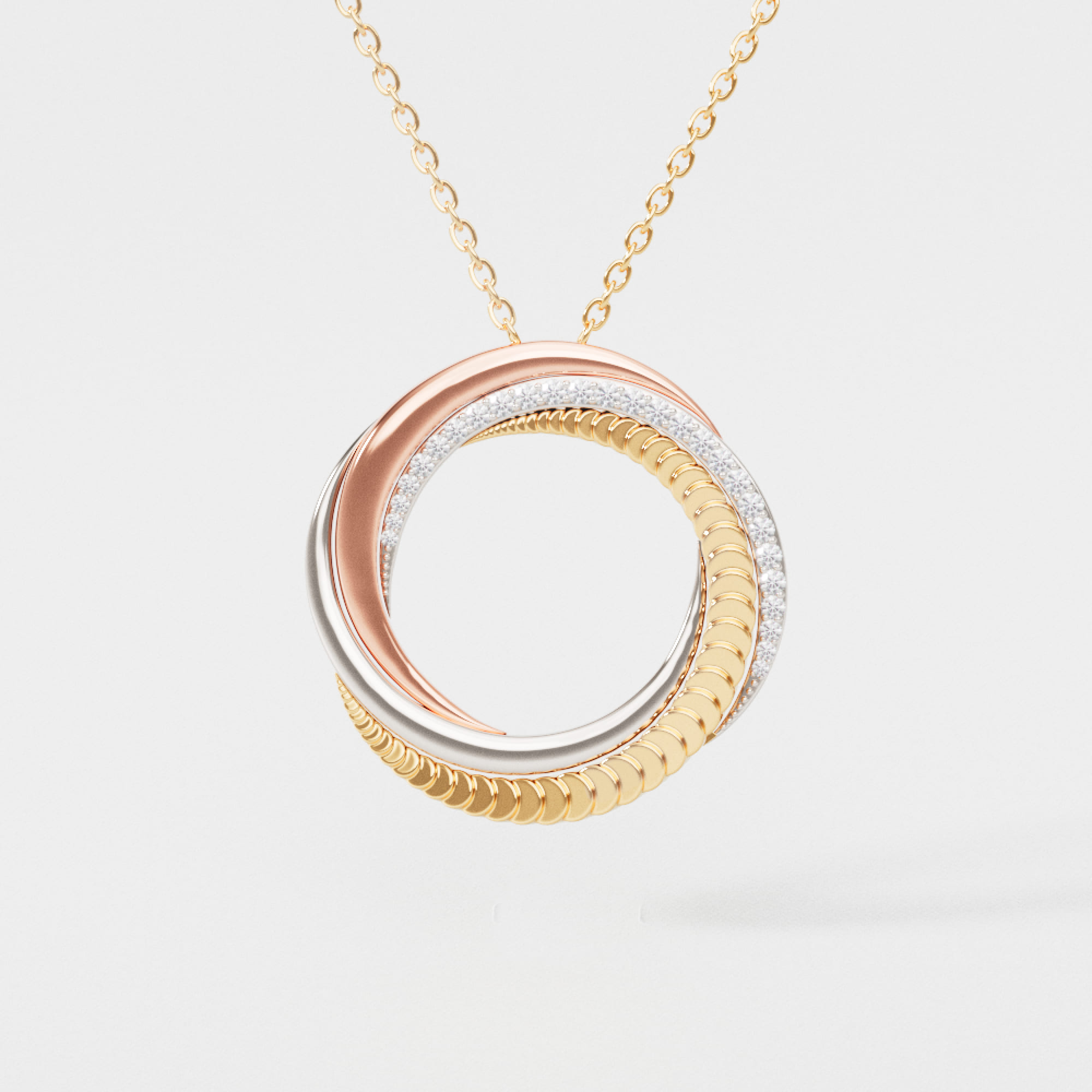 Trio 18k Yellow Rose And White Gold Necklace With Diamonds