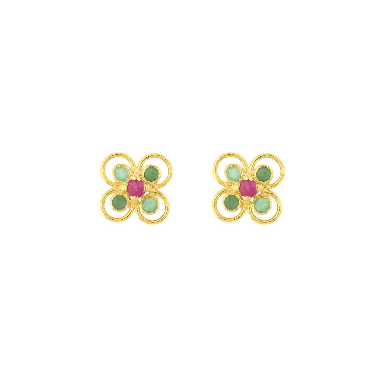 Emerald Earring in 22K Yellow Gold & Ruby