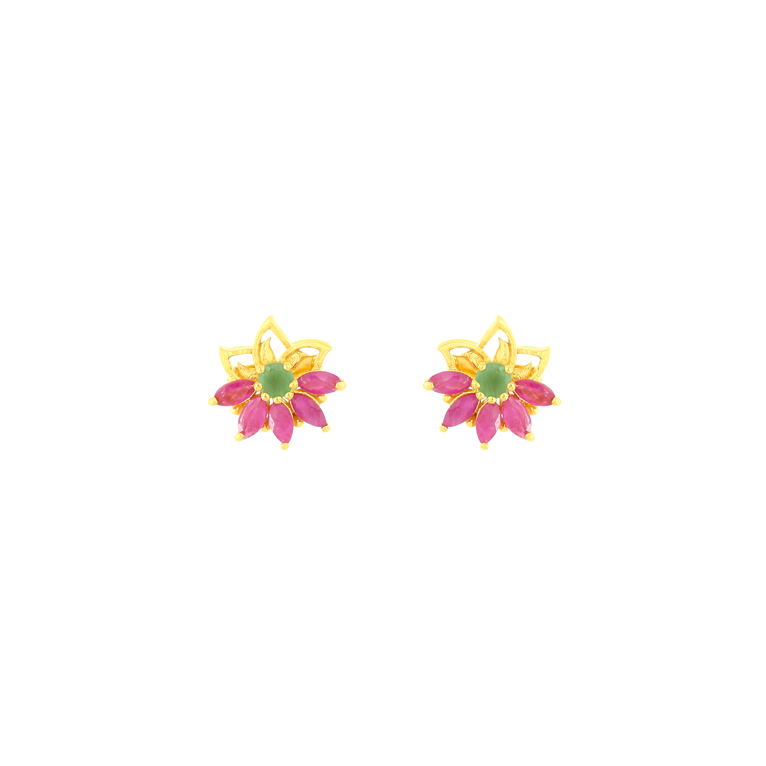 Emerald Earring in 22K Yellow Gold & Ruby