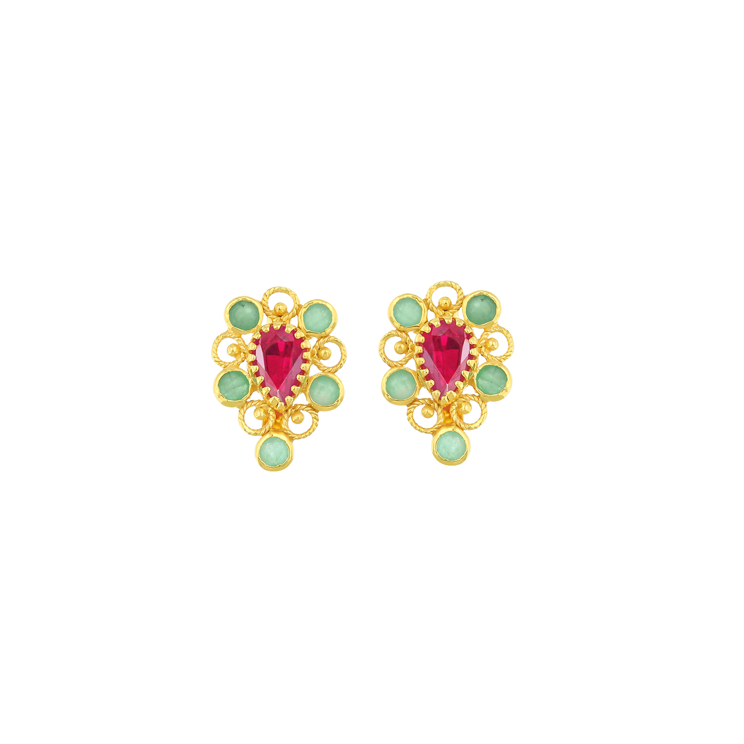 Emerald Earring in 22K Yellow Gold & Ruby