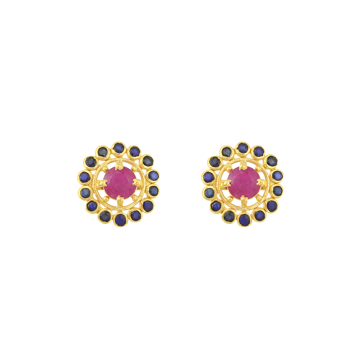 Sapphire Earring in 22K Yellow Gold & Ruby