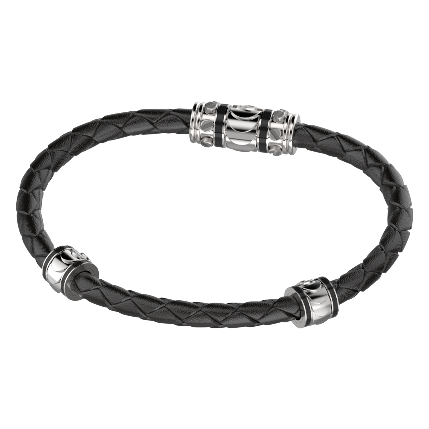 Bracelet In Silver And Black Leather