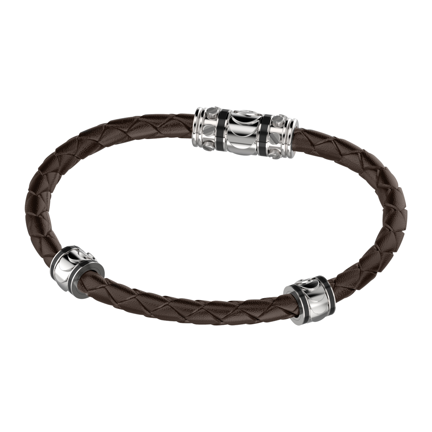 Bracelet In Silver And Brown Leather